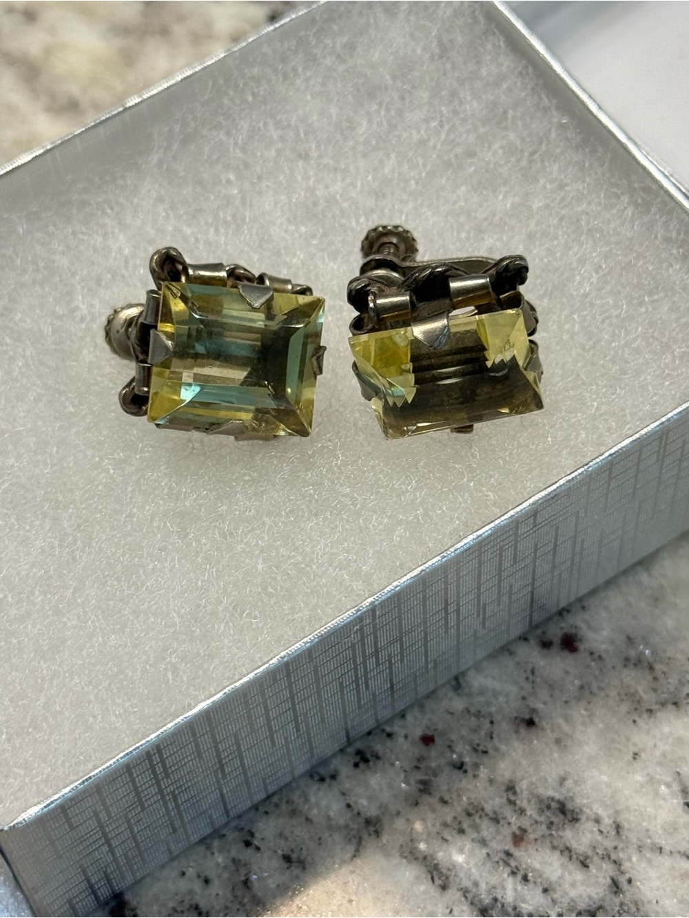 Vintage Light Yellow Glass Screw Back Earrings, Vintage Jewelry